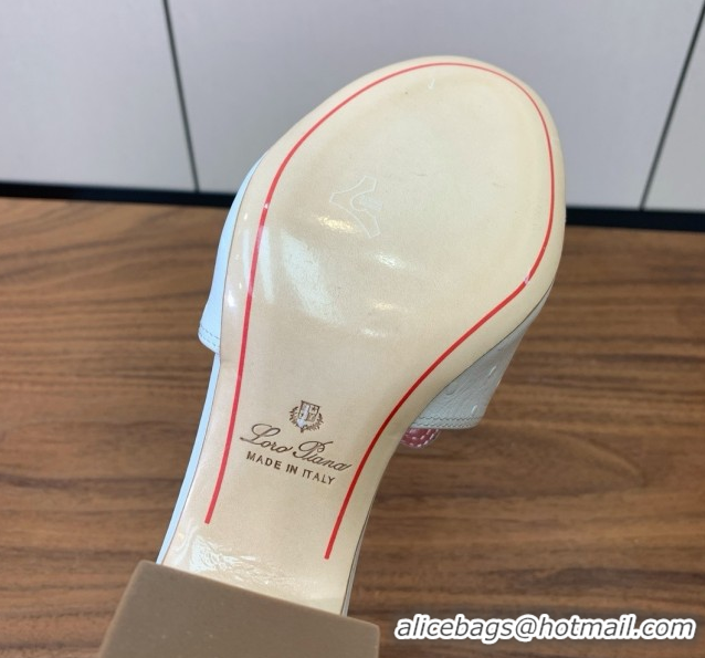 Big Discount Loro Piana Summer Charms Sandal 5.5cm Heel in Ostrich Pattern Leather LP62303 White