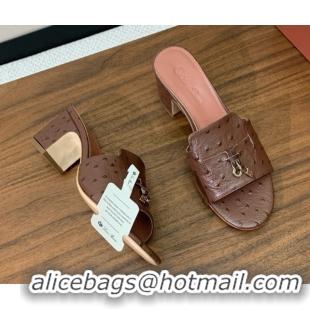 Unique Style Loro Piana Summer Charms Sandal 5.5cm Heel in Ostrich Pattern Leather LP62304 Caramel
