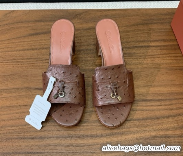 Unique Style Loro Piana Summer Charms Sandal 5.5cm Heel in Ostrich Pattern Leather LP62304 Caramel