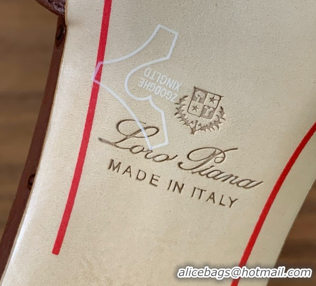 Unique Style Loro Piana Summer Charms Sandal 5.5cm Heel in Ostrich Pattern Leather LP62304 Caramel