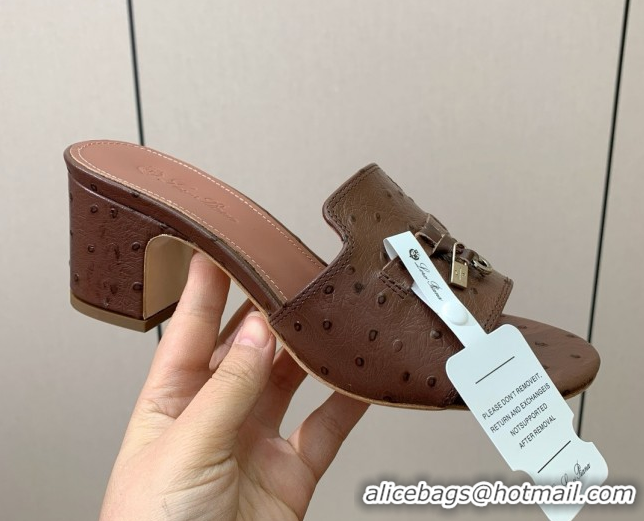 Unique Style Loro Piana Summer Charms Sandal 5.5cm Heel in Ostrich Pattern Leather LP62304 Caramel