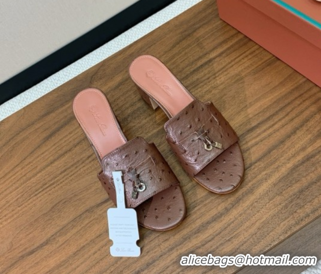 Unique Style Loro Piana Summer Charms Sandal 5.5cm Heel in Ostrich Pattern Leather LP62304 Caramel