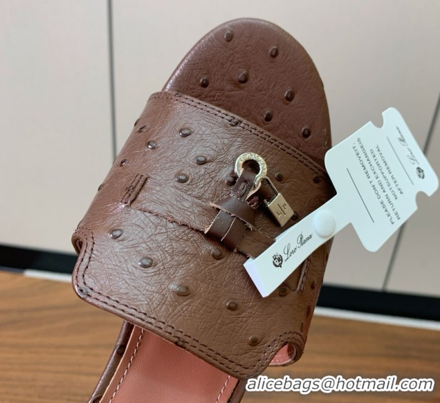 Unique Style Loro Piana Summer Charms Sandal 5.5cm Heel in Ostrich Pattern Leather LP62304 Caramel