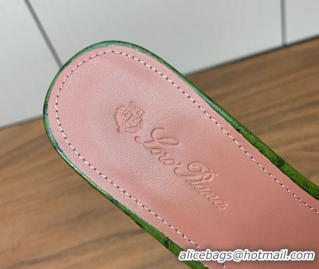 Grade Quality Loro Piana Summer Charms Sandal 5.5cm Heel in Ostrich Pattern Leather LP62308 Green