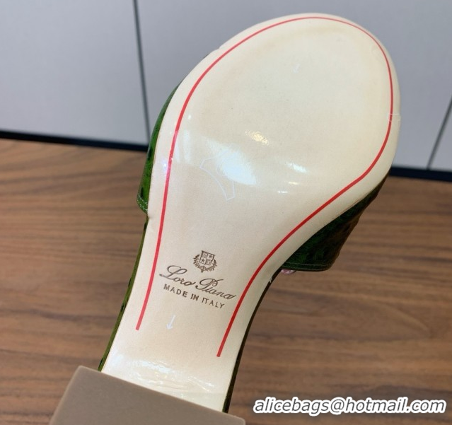 Grade Quality Loro Piana Summer Charms Sandal 5.5cm Heel in Ostrich Pattern Leather LP62308 Green