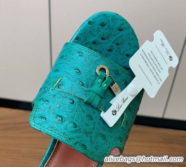 Best Grade Loro Piana Summer Charms Sandal 5.5cm Heel in Ostrich Pattern Leather LP62309 Green