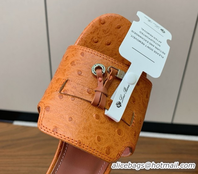 Stylish Loro Piana Summer Charms Sandal 5.5cm Heel in Ostrich Pattern Leather LP62310 Orange