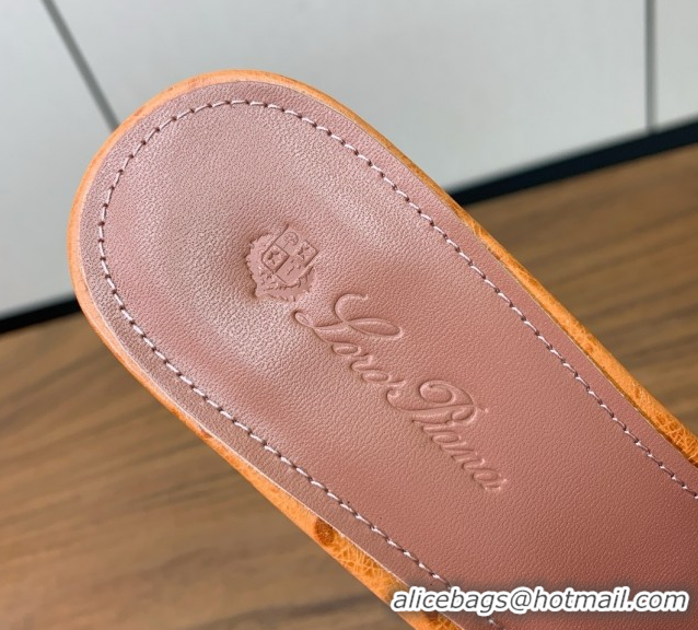 Stylish Loro Piana Summer Charms Sandal 5.5cm Heel in Ostrich Pattern Leather LP62310 Orange