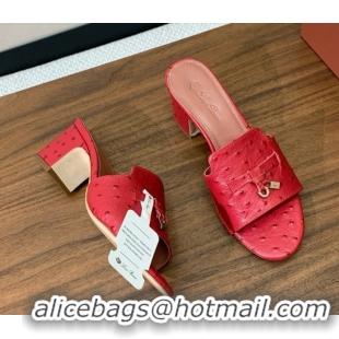 Shop Duplicate Loro Piana Summer Charms Sandal 5.5cm Heel in Ostrich Pattern Leather LP62311 Red