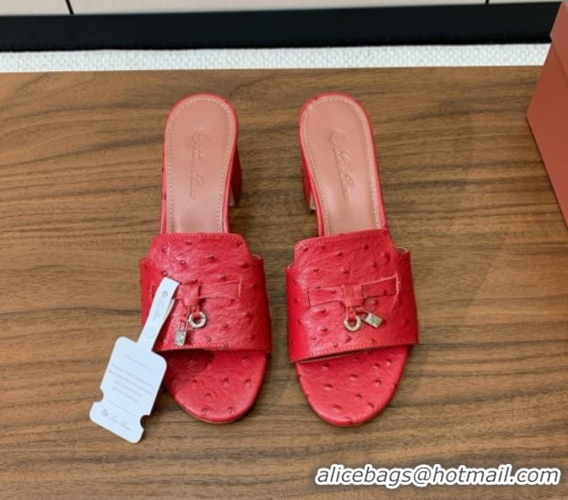 Shop Duplicate Loro Piana Summer Charms Sandal 5.5cm Heel in Ostrich Pattern Leather LP62311 Red