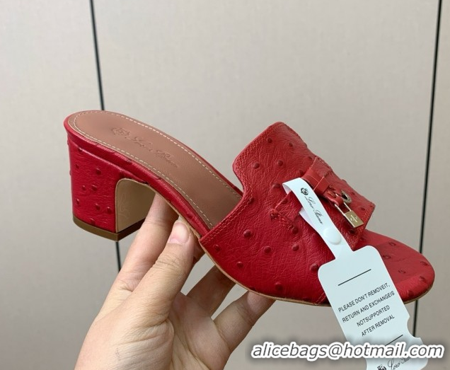 Shop Duplicate Loro Piana Summer Charms Sandal 5.5cm Heel in Ostrich Pattern Leather LP62311 Red