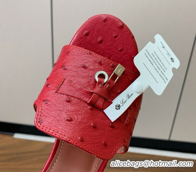 Shop Duplicate Loro Piana Summer Charms Sandal 5.5cm Heel in Ostrich Pattern Leather LP62311 Red
