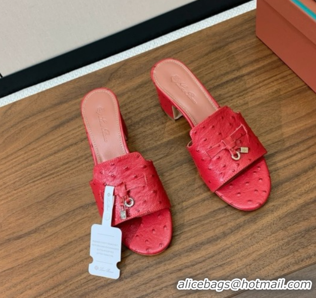 Shop Duplicate Loro Piana Summer Charms Sandal 5.5cm Heel in Ostrich Pattern Leather LP62311 Red