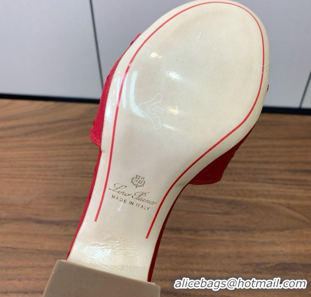 Shop Duplicate Loro Piana Summer Charms Sandal 5.5cm Heel in Ostrich Pattern Leather LP62311 Red