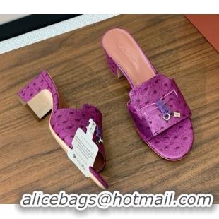 Charming Loro Piana Summer Charms Sandal 5.5cm Heel in Ostrich Pattern Leather LP62311 Purple