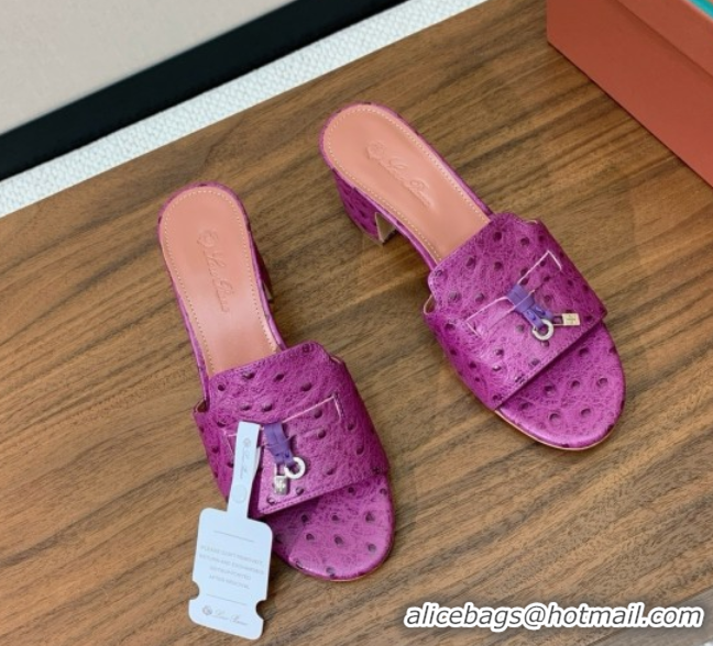 Charming Loro Piana Summer Charms Sandal 5.5cm Heel in Ostrich Pattern Leather LP62311 Purple