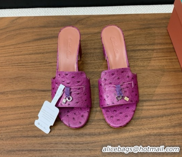 Charming Loro Piana Summer Charms Sandal 5.5cm Heel in Ostrich Pattern Leather LP62311 Purple