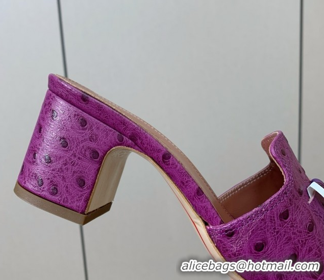Charming Loro Piana Summer Charms Sandal 5.5cm Heel in Ostrich Pattern Leather LP62311 Purple