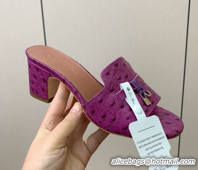 Charming Loro Piana Summer Charms Sandal 5.5cm Heel in Ostrich Pattern Leather LP62311 Purple