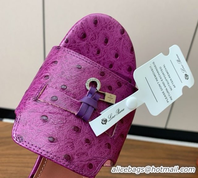 Charming Loro Piana Summer Charms Sandal 5.5cm Heel in Ostrich Pattern Leather LP62311 Purple