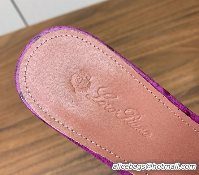 Charming Loro Piana Summer Charms Sandal 5.5cm Heel in Ostrich Pattern Leather LP62311 Purple