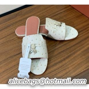 Popular Style Loro Piana Summer Charms Slides Sandal in Ostrich Pattern Leather LP62313 Apricot