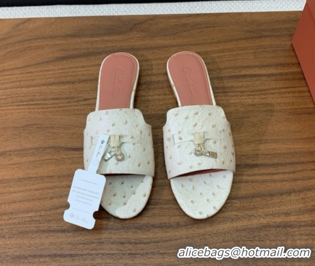 Popular Style Loro Piana Summer Charms Slides Sandal in Ostrich Pattern Leather LP62313 Apricot