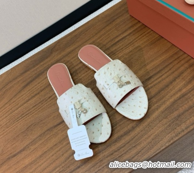 Popular Style Loro Piana Summer Charms Slides Sandal in Ostrich Pattern Leather LP62313 Apricot