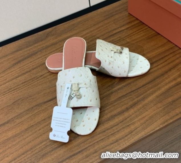 Popular Style Loro Piana Summer Charms Slides Sandal in Ostrich Pattern Leather LP62313 Apricot