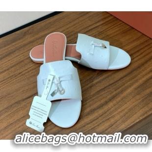 Good Quality Loro Piana Summer Charms Slides Sandal in Ostrich Pattern Leather LP62315 White