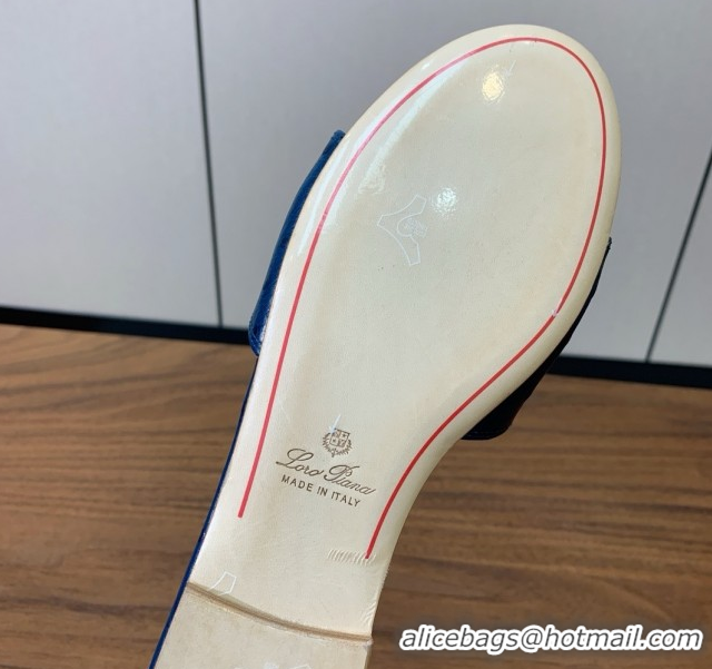 Best Price Loro Piana Summer Charms Slides Sandal in Ostrich Pattern Leather LP62316 Deep Blue