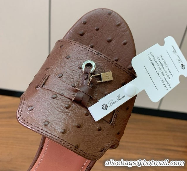 Best Product Loro Piana Summer Charms Slides Sandal in Ostrich Pattern Leather LP62317 Caramel
