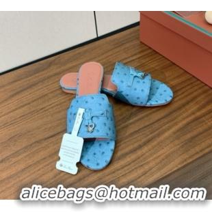 Purchase Loro Piana Summer Charms Slides Sandal in Ostrich Pattern Leather LP62318 Blue