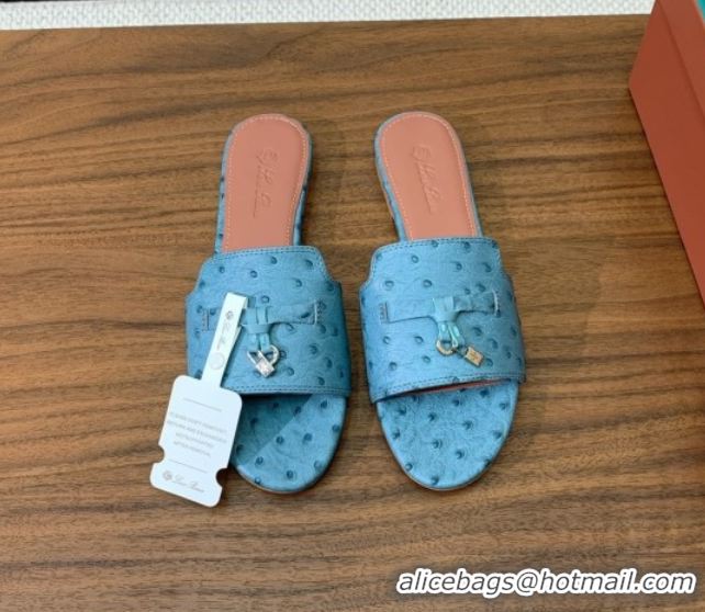 Purchase Loro Piana Summer Charms Slides Sandal in Ostrich Pattern Leather LP62318 Blue