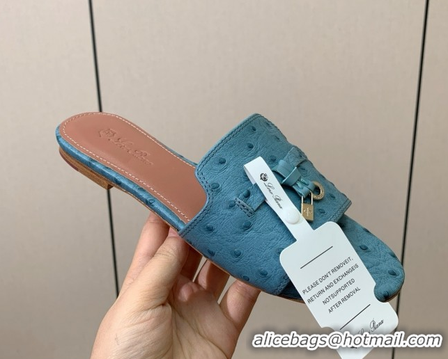 Purchase Loro Piana Summer Charms Slides Sandal in Ostrich Pattern Leather LP62318 Blue