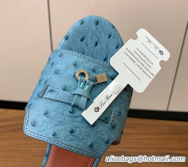 Purchase Loro Piana Summer Charms Slides Sandal in Ostrich Pattern Leather LP62318 Blue