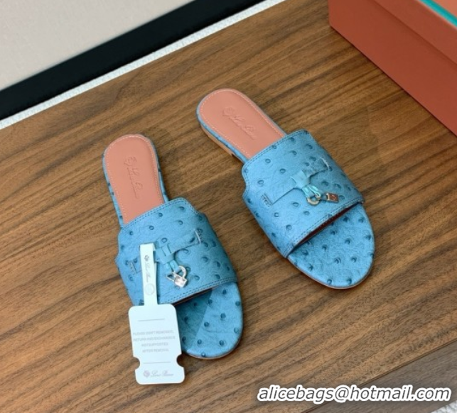 Purchase Loro Piana Summer Charms Slides Sandal in Ostrich Pattern Leather LP62318 Blue