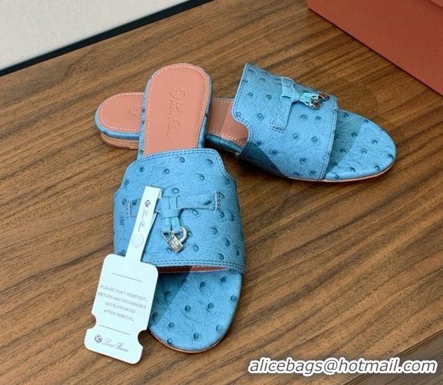 Purchase Loro Piana Summer Charms Slides Sandal in Ostrich Pattern Leather LP62318 Blue