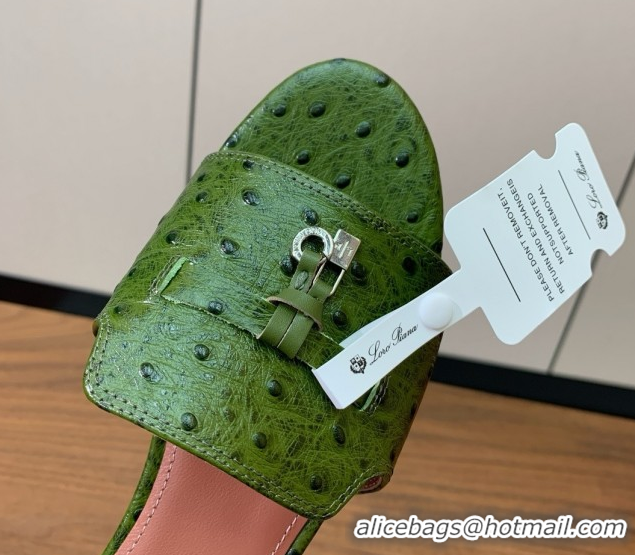 Luxury Cheap Loro Piana Summer Charms Slides Sandal in Ostrich Pattern Leather LP62319 Green
