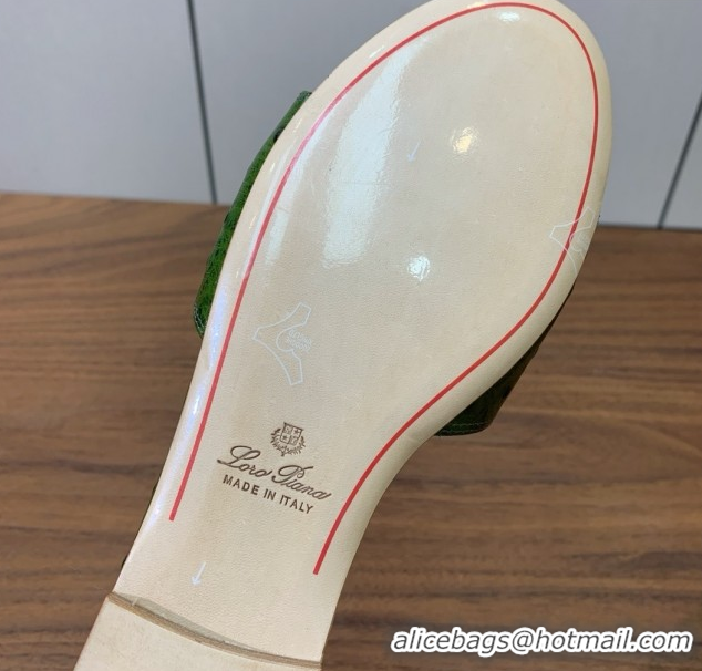 Luxury Cheap Loro Piana Summer Charms Slides Sandal in Ostrich Pattern Leather LP62319 Green