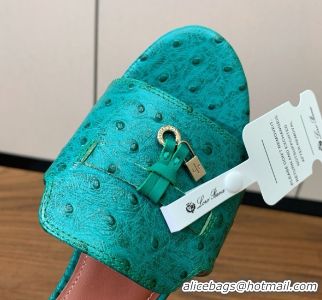 Classic Hot Loro Piana Summer Charms Slides Sandal in Ostrich Pattern Leather LP62321 Green