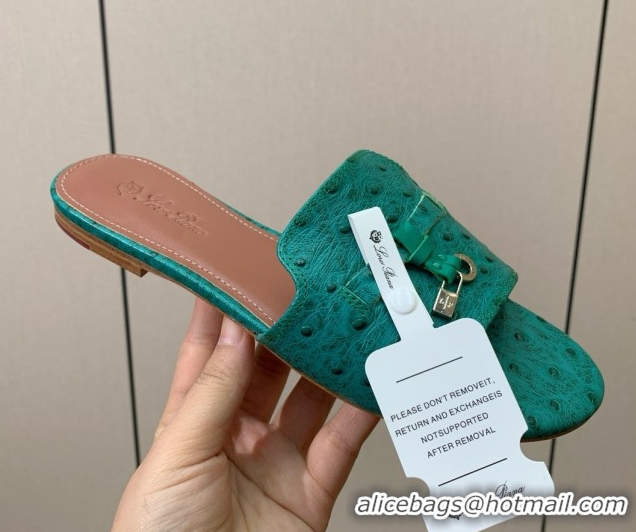 Classic Hot Loro Piana Summer Charms Slides Sandal in Ostrich Pattern Leather LP62321 Green
