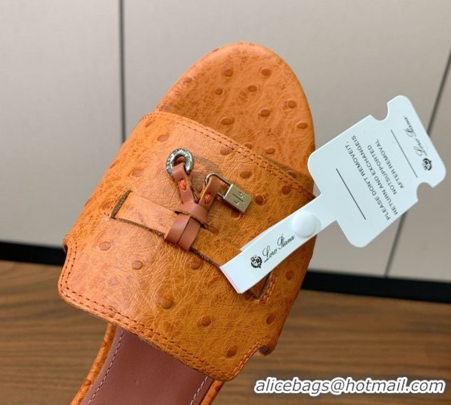 Stylish Loro Piana Summer Charms Slides Sandal in Ostrich Pattern Leather LP62322 Orange