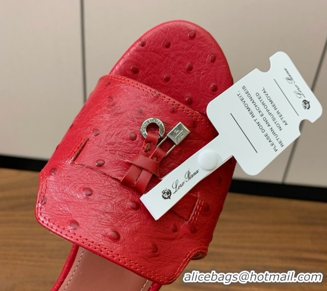 Sumptuous Loro Piana Summer Charms Slides Sandal in Ostrich Pattern Leather LP62323 Red