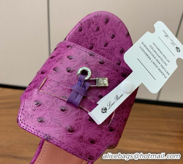 Perfect Loro Piana Summer Charms Slides Sandal in Ostrich Pattern Leather LP62324 Purple