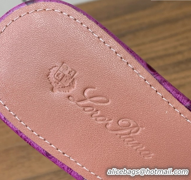 Perfect Loro Piana Summer Charms Slides Sandal in Ostrich Pattern Leather LP62324 Purple
