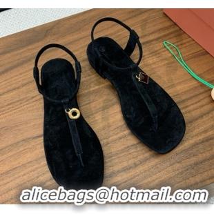 Expensive Loro Piana Mindil Infra Sandal in Suede LP062325 Black