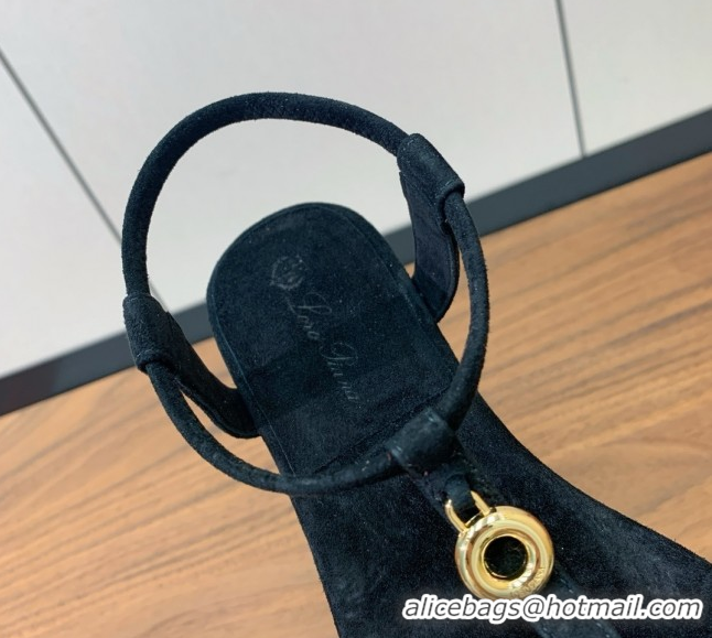 Expensive Loro Piana Mindil Infra Sandal in Suede LP062325 Black