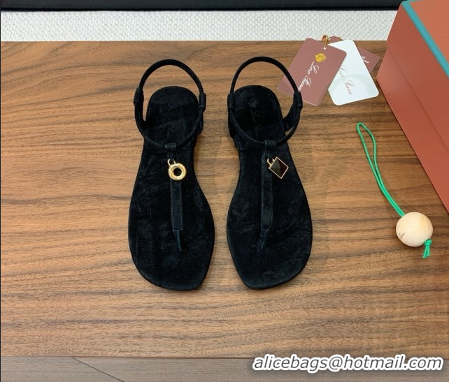 Expensive Loro Piana Mindil Infra Sandal in Suede LP062325 Black
