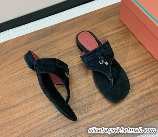 Low Cost Loro Piana Flip-flops Sandal in Suede LP62330 Black